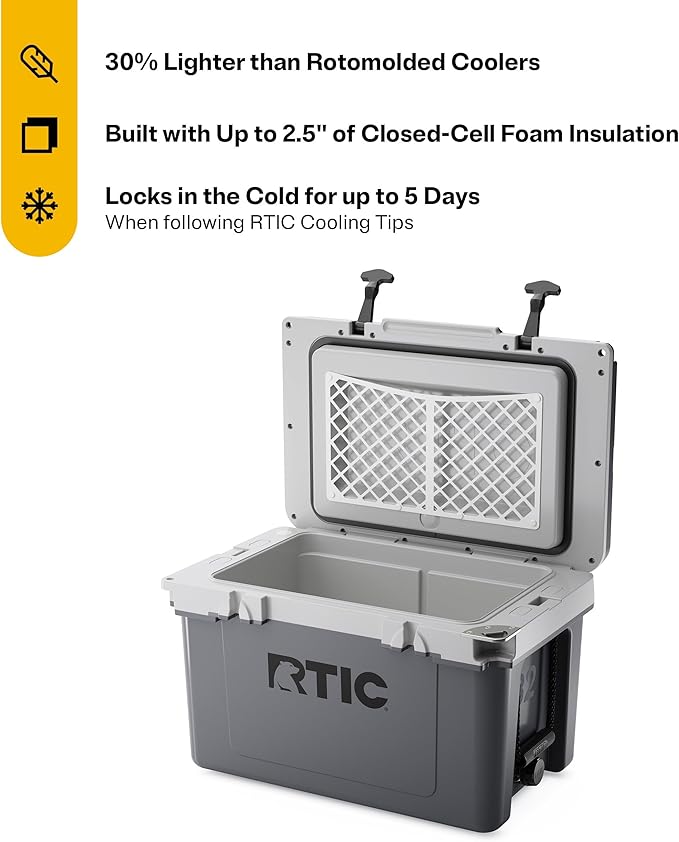 RTIC Ultra-Light 32 Quart Hard Cooler Insulated Portable Ice Chest Box for Drink, Beverage, Beach, Camping, Picnic, Fishing, Boat, Barbecue, 30% Lighter Than Rotomolded Coolers
