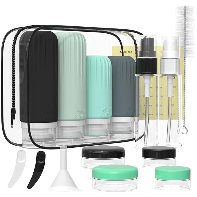 16 Pack Travel Bottles Set, TSA Approved Travel Bottles for Toiletries, BPA Free Leakproof Silicone Travel Size Containers Set for Shampoo Conditioner Lotion Body Wash & Body Wash Accessories