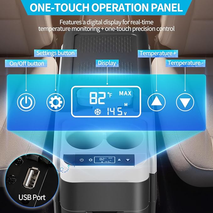 12 Volt Center Console Fridge,Car Refrigerator 19QT(18L) Cooler (-4℉-50℉),Portable Car Refrigerator RV Fridge,Portable Electric Cooler with 12/24V DC&110V AC, For MPV,Car,RV,Camping,Travel,SUV, Van
