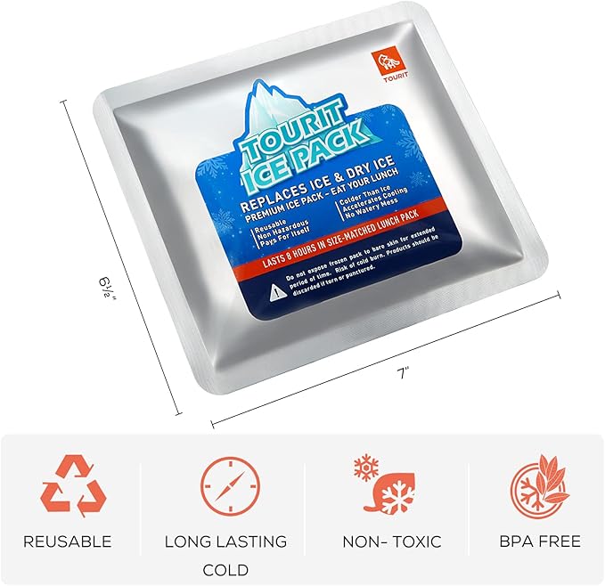 TOURIT Reusable Ice Pack for Coolers Long Lasting Cooler Ice Packs for Cooler Bag Lunch Bags/Boxes, Cooler Backpacks, Freezer Packs for Coolers