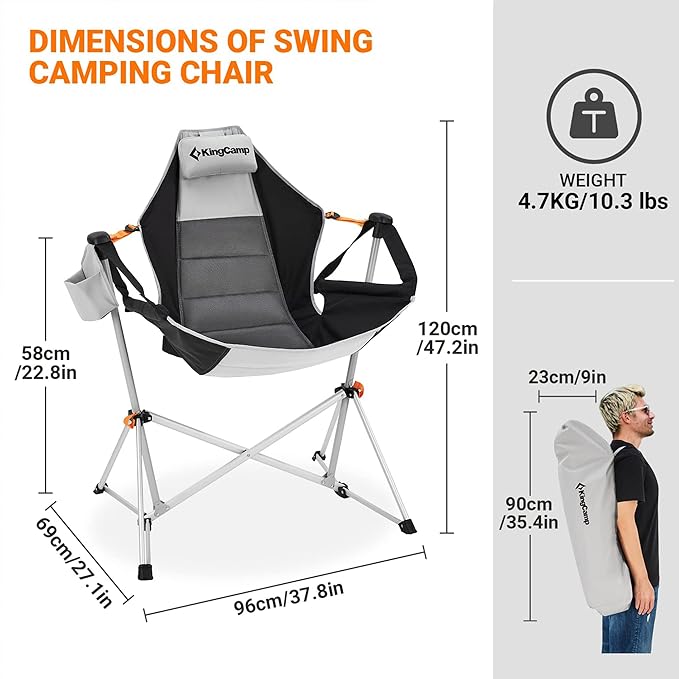KingCamp Hammock Chair with Footrest, Swinging Portable Folding Camping Chairs for Adults MAX 400lbs Heavy Duty Foldable Oversized Rocker with Cup Holder Pillow for Outdoor Beach Patio Sport Lawn