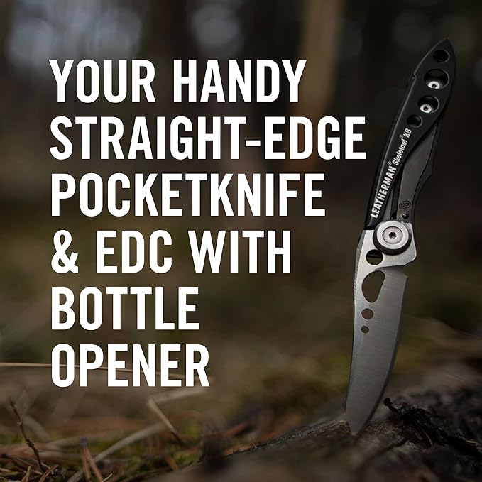LEATHERMAN, Skeletool KB Pocketknife with Straight Edge, Stainless Steel Blade and Bottle Opener, Black
