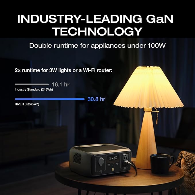 EF ECOFLOW Solar Generator RIVER 3 with 45W Solar Panel, 245Wh Portable Power Station LiFePO4 Battery, 300W Up to 600W AC Output, <20 MS UPS, 1Hr Fast Charging Power Station for Outdoor/Camping/RVs