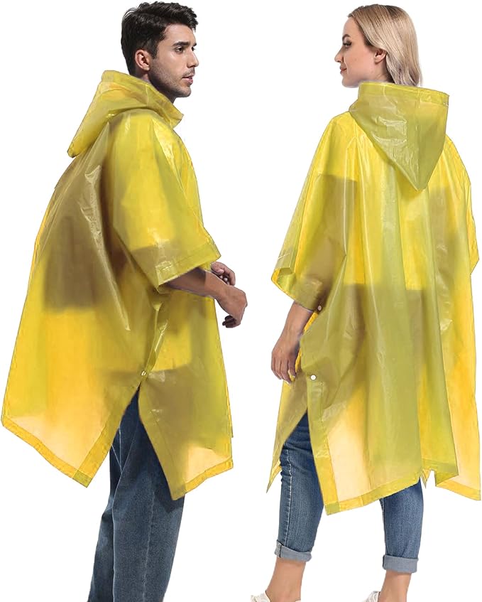 Reusable Rain Ponchos with Drawstring Hood for Adults, Waterproof Thicken Rain Coat, 2 Packs