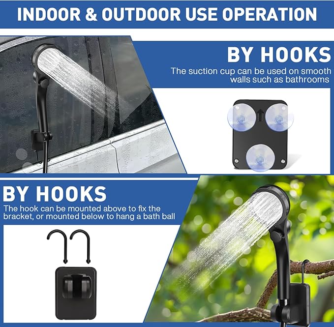 MIAOKE Upgrade Portable Camping Shower, 7800mAh Outdoor Electric Shower Rechargeable Pump with Intelligent Digital Display Temperature Display Shower Head for Camping, Hiking, Traveling