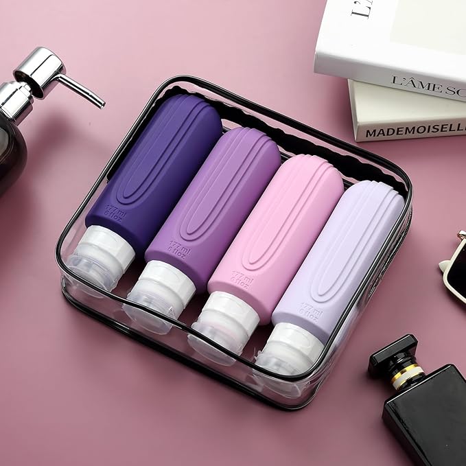 Travel Bottles for Toiletries, Large 6oz Oversize Containers, BPA Free Leak Proof Tubs Refillable Liquid Travel Accessories with Toiletry Bag for Cometic Shampoo and Lotion Soap (4 Pack)