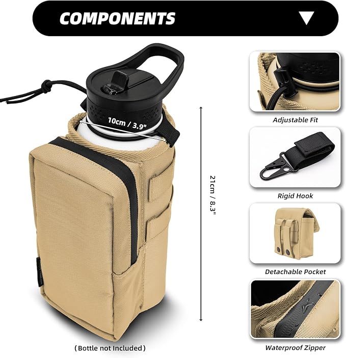 Water Bottle Holder Bag with Molle Strap - Water Bottle Carrier Pouch for Walking, Gym, Camping, Fishing, Hunting 32oz, 64oz, 128oz One Gallon Tactical Carrier Holder