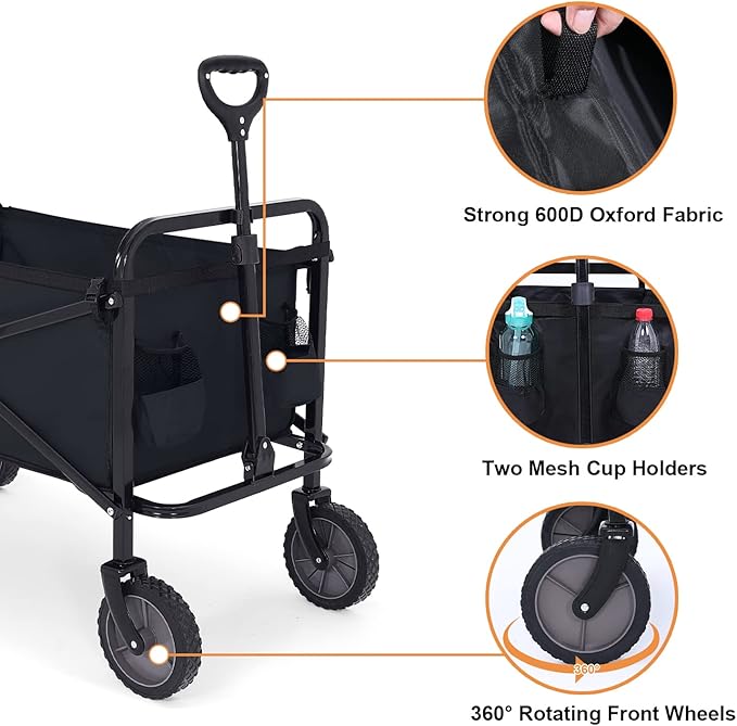 ABCCANOPY Folding Collapsible Utility Wagon Cart Outdoor Garden Shopping Camping Cart, Black