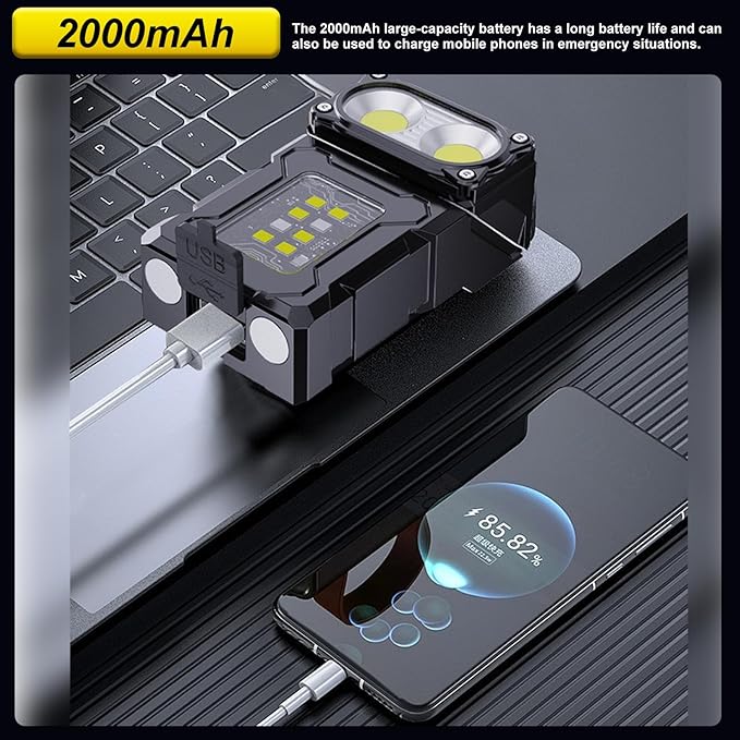 2PCS Mini LED EDC Tactical Flashlight - Multifunctional Outdoor Flashlight for Night Working, Running, Camping, Fishing, Hiking, USB C Charging Warning Flash Light Mobile Phone Emergency Power Bank