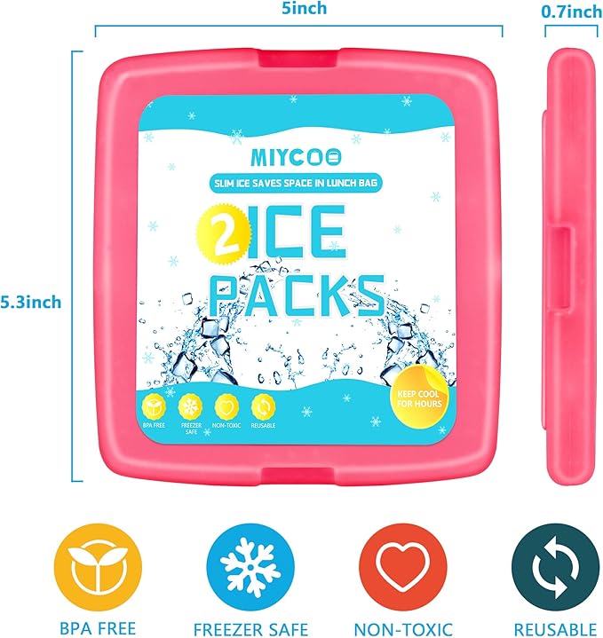 MIYCOO Ice Packs for Lunch Boxes & Lunch Bag - Quick Freeze Ice Pack Space Saving Freezer Packs - Reusable Slim Original Cool Pack - Cooler Accessories for Beach, Camping and Fishing