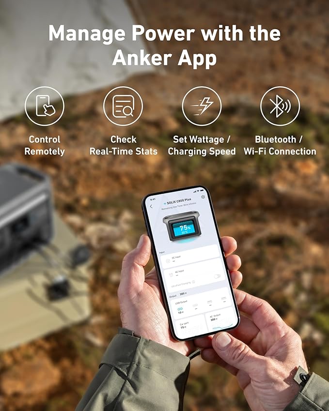 Anker SOLIX C800 Plus Portable Power Station, 1200W (Peak 1600W) Solar Generator with Camping Lights, 768Wh LiFePO4 Battery for Outdoor Camping, RVs, Road Trip, Power Outages (Optional Solar Panel)