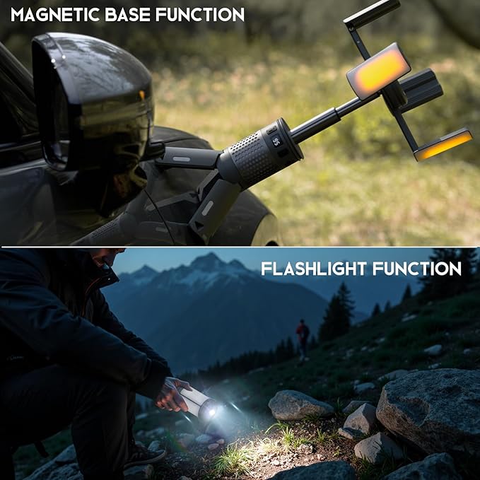 Telescopic Camping Lights, Rechargeable Camping Lights with Stand,12000mAh Collapsible Camping Lanterns, Magnetic Base Portable Flashlights IPX5 Waterproof for Camping,Hiking,Emergency Use
