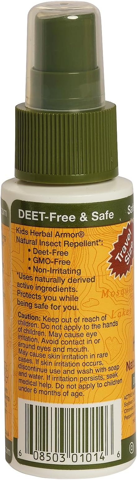 Kids Herbal Armor DEET-Free Pump Spray 2 oz. Travel Size Insect Repellent, Plant-Based and All Natural, Safe for Family and Pets, Mosquito and Bug Protection