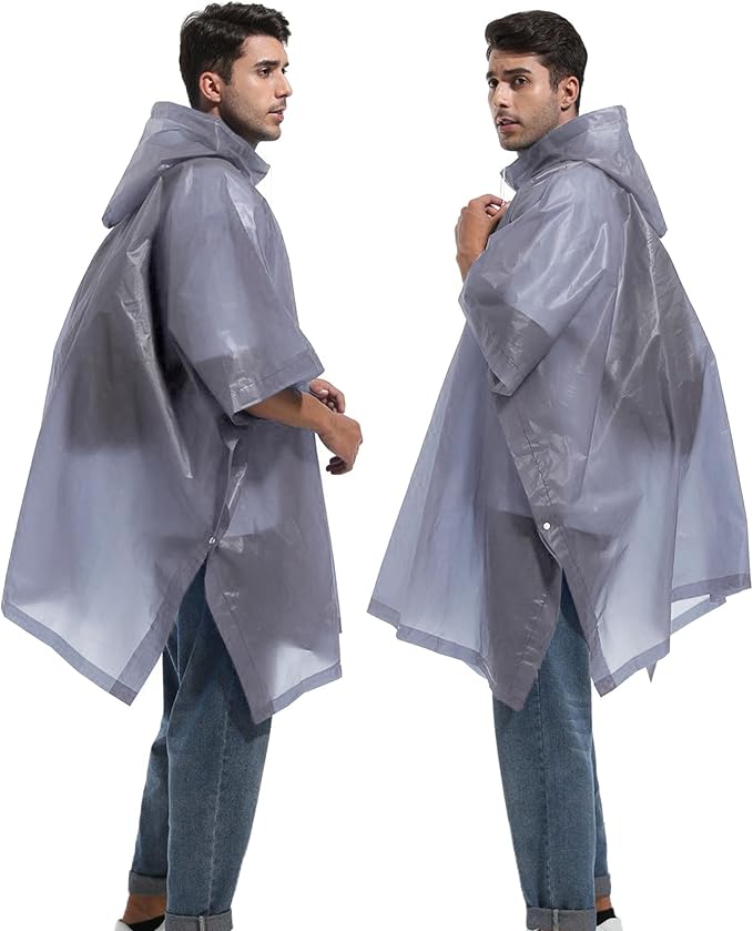 Reusable Rain Ponchos with Drawstring Hood for Adults, Waterproof Thicken Rain Coat, 2 Packs