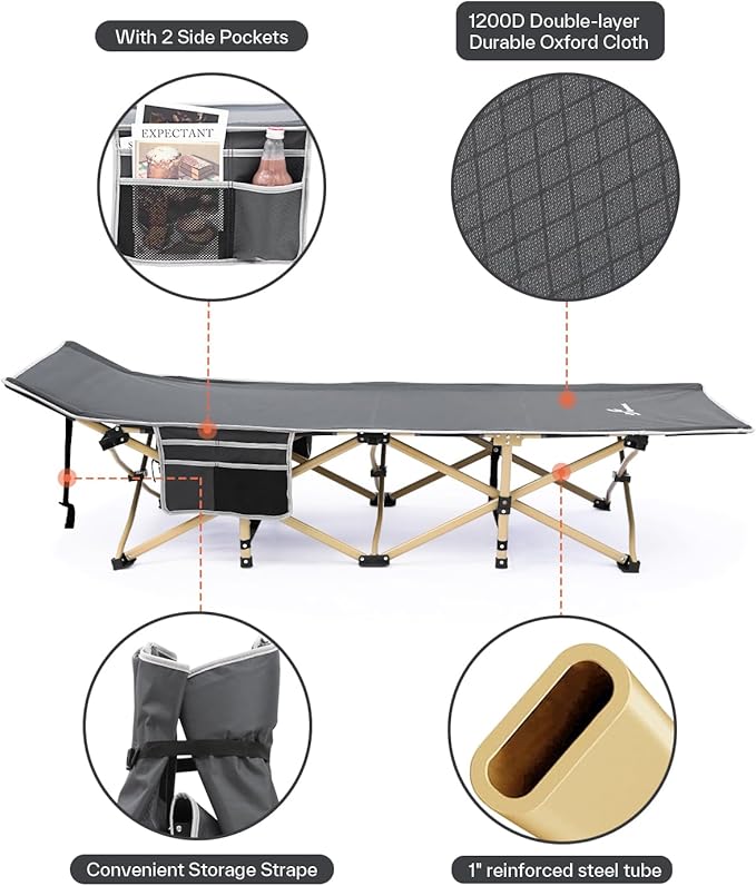 Sportneer Cots for Sleeping, Camping Cots for Adults with Mattress Max Load 450 LBS Heavy Duty Folding Portable Bed with Padded for Camping Tent Office Outdoor Travel Sleep Over