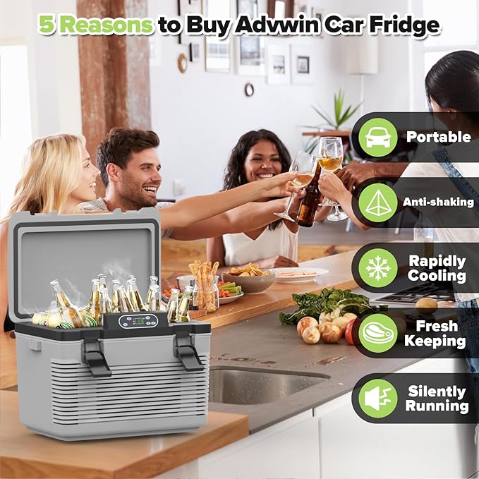 12V Car Refrigerator Portable Electric Cooler/Warmer with 12 Volt DC &110V AC, Thermoelectric Fridge Plug in Cooler for Car, Vehicle, Travel, Camping, Outdoor (20L)