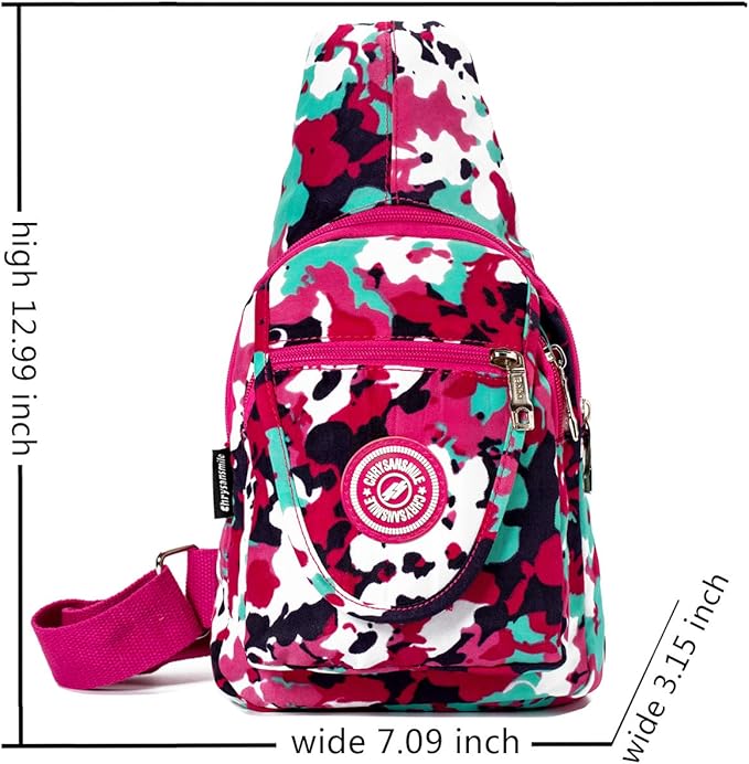 Chrysansmile Sling Bag for Women Men Nylon Crossbody Bags Fanny Packs Flower Print Small Backpack for Travel Hiking