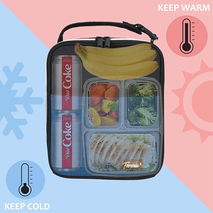 Tirrina Insulated Lunch Box for Men Women, Portable Thermal Small Lunch Bag for Office Work Picnic, Reusable Compact Lunchbox Cooler Tote for Adults,Black & Blue