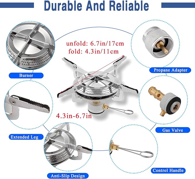 Caudblor Camping Stove with Butane Adapter - Lightweight Backpacking Stove for Hiking & Travel