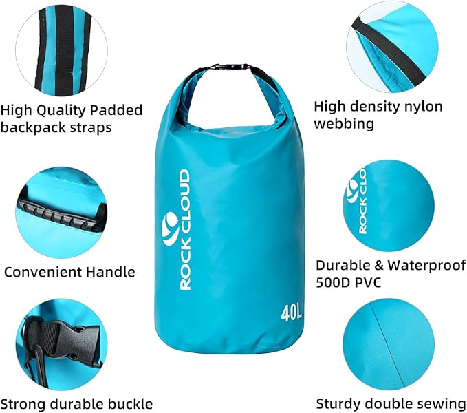 ROCK CLOUD Dry Bag Waterproof 20L Dry Sack for Kayaking Rafting Boating Beach Surfing Swimming Canoe Camping Hiking Fishing Ski