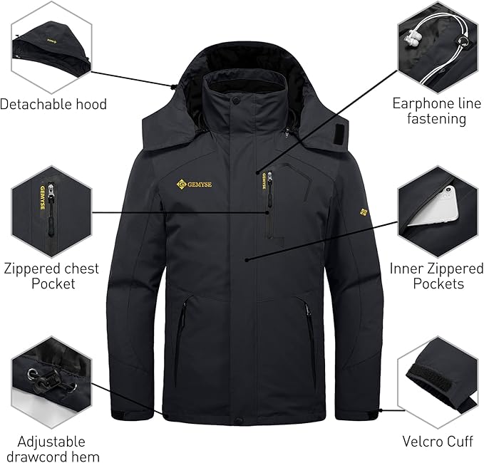 GEMYSE Men's Waterproof 3-in-1 Ski Snow Jacket Puffer Liner Insulated Winter Coat