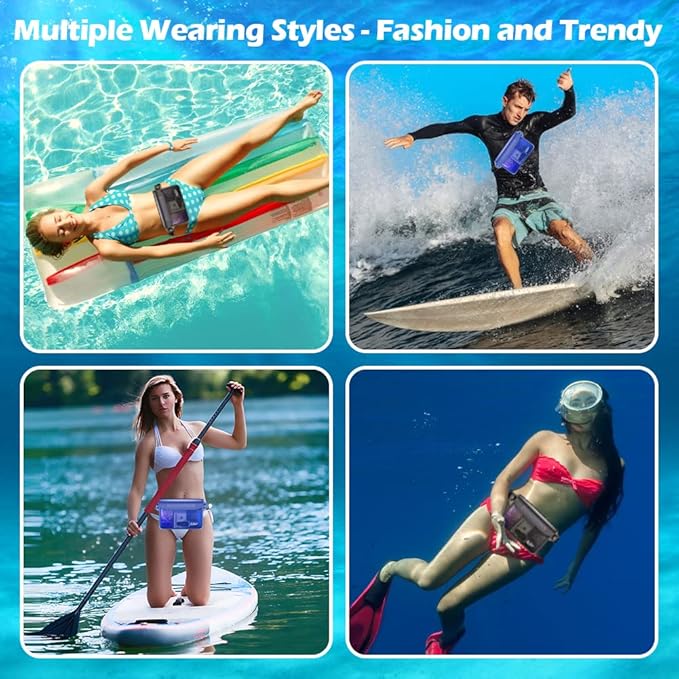 Labeol Waterproof Fanny Pack, 2 PCS Waterproof Pouch with Waist Strap, Fanny Pack to Keep Phone and Valuables Dry for Swimming Kayaking Boating Snorkeling