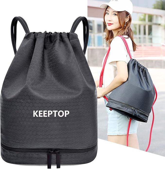 Waterproof Drawstring swim Bag Sackpack Backpack,Dry Wet Depart,Swimming Gym Yoga Sport Shoulder Rucksack Daypacks Casual Bags (CLASSIC BLACK)