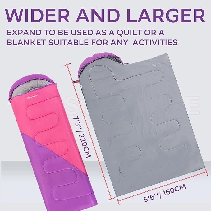 Clostnature Sleeping Bag for Adults and Kids - Lightweight Camping Sleeping Bag for Girls, Boys, Youths, Ultralight Backpacking Sleeping Bag for Cold Weather - Compression Sack Included(Right Zipper)