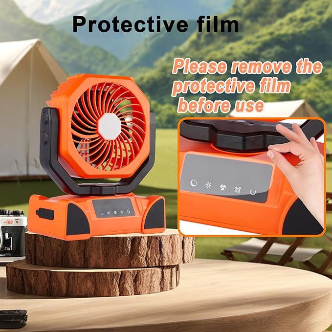 Rechargeable Fan,Operated Camping Battery Powered Fan with Hook&Bright LED Light,Remote Control Timer Auto Oscillation Cordless for Outdoor Power Outage,Tent,Picnic,Barbecue,Fishing,Travel,Home