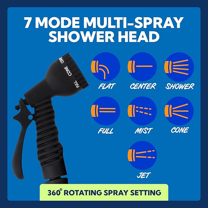 SUN NINJA Portable Shower, 2.1Gal Camping Shower with 7 Mode Shower Head, Neoprene Cover Helps Keep Water Warm, High Pressure Hose, Easy to Carry, Multi-Color