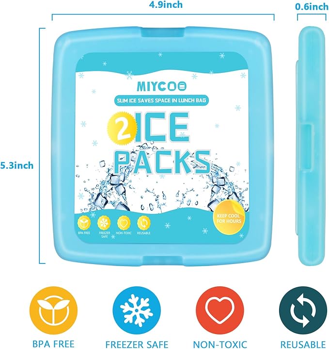 MIYCOO Ice Packs for Lunch Boxes & Lunch Bag - Quick Freeze Ice Pack Space Saving Freezer Packs - Reusable Slim Original Cool Pack - Cooler Accessories for Beach, Camping and Fishing