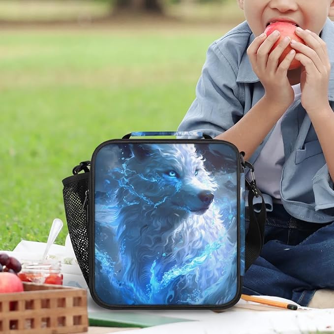 Wolf Kid Lunch Bags with Shoulder Strap Insulated Lunch Boxes for Boy Girls Waterproof Thermal Cooler Tote Bag Portable Picnic Bag for School Work Outdoor Gifts Galaxy