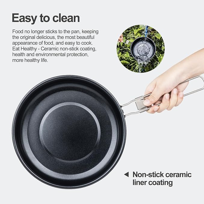 Boundless Voyage Titanium Non-Stick Frying Pan Outdoor Camping Skillet with Folding Handle Lightweight Campfire Cookware