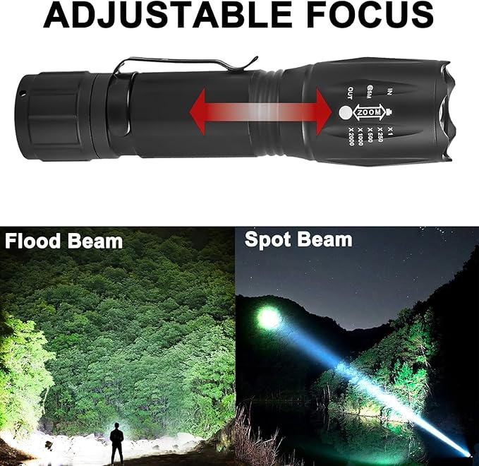 LED Flashlight, Bright 2500 Lumens Tactical Flashlight, 5 Modes Zoomable Beam, Waterproof & Durable for Camping, Outdoor, Home Emergency (2 Pack)