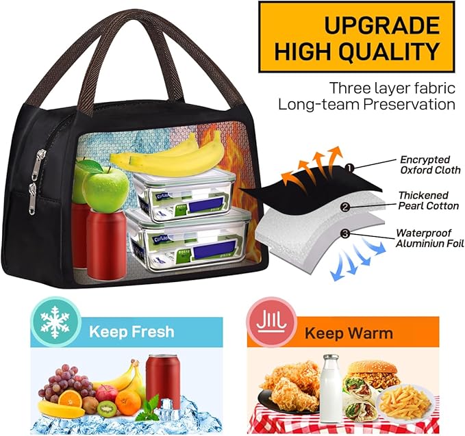 Buringer Insulated Lunch Bag Lunch Box for Women Men Adult Lunch Tote for Work Picnic Travel (Black)