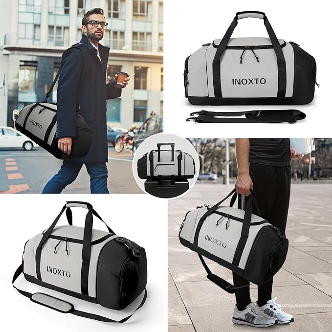 Sports Gym Bag,INOXTO Travel Duffel Bag with Dry Wet Pocket And Shoe CompartmentFor Women and Men,40L/55L Fitness Waterproof Weekender Bag For Swim Sports Travel Working Out (Gray, 55L)