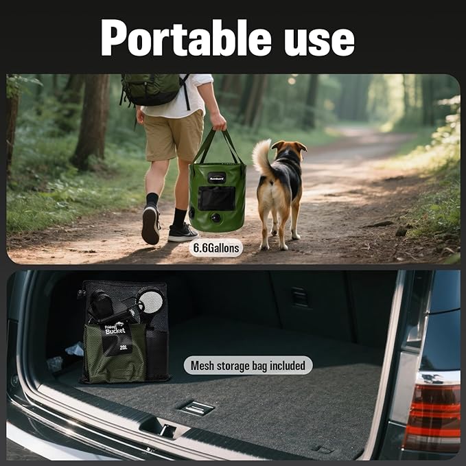 Motivekit™ Portable Camping Shower | 5.3/6.6 gal. Foldable Bucket, 6000mAh Rechargeable Shower Pump, 6' 7" Filtered Shower Head, Summer Beach Outdoor Showering Hiking Pet Bath RV Car Wash Water Plant