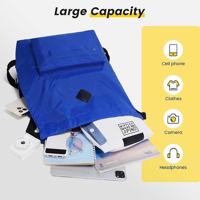 Vorspack Drawstring Backpack Water Resistant String Bag Sports Gym Sack with Side Pocket for Men Women