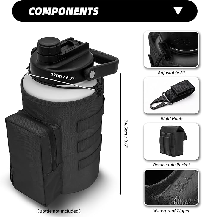 Water Bottle Holder Bag with Molle Strap - Water Bottle Carrier Pouch for Walking, Gym, Camping, Fishing, Hunting 32oz, 64oz, 128oz One Gallon Tactical Carrier Holder