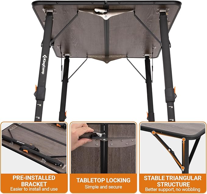 KingCamp Folding Glass Fiber Camping Table, Portable Camp Table with Adjustable Height Aluminum Legs & Carry Bag for Outdoor, Picnic, Beach, Party, Indoor, Use for 2-4 People