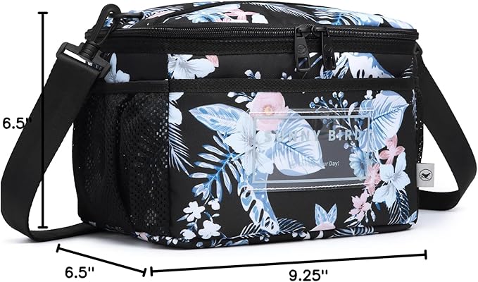 SUNNY BIRD Insulated Lunch Bag with Foldable and Leakproof Design, Thermally Insulated, Shoulder Strap for Women, Men and Teen (Hibiscus)