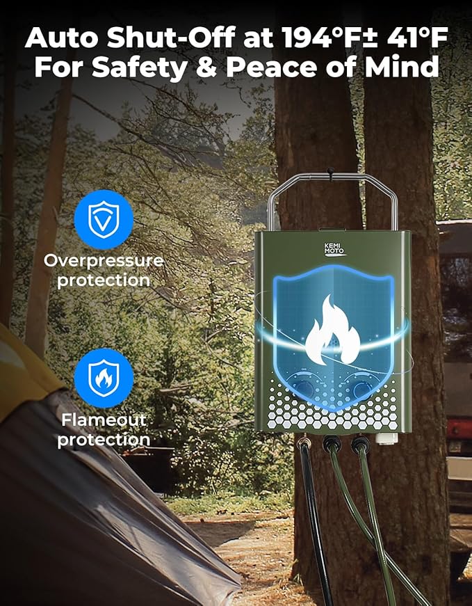 KEMIMOTO Camping Portable Tankless Water Heater with 1.2GPM Pump,5L Capacity,1.32Gpm 34000 BTU Instant Propane Water Hot Heater,Easy Installation,Suitable For Rv/Camping/Cabin