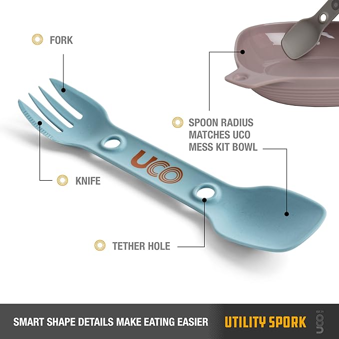 UCO Utility Spork 3-in-1 Combo Spoon-Fork-Knife Utensil, 2-Pack, Gold/Sky Blue