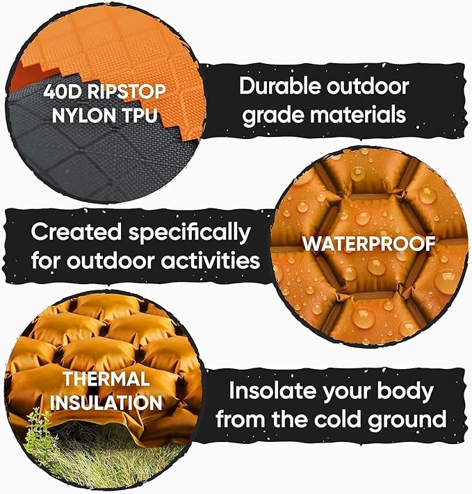 POWERLIX Ultralight Inflatable Camping Sleeping Pad - Backpacking Camping Mat, Lightweight Camping Air Mattress Sleep Pad for Hiking, Traveling, Inflation Hand Pump Bag/Repair Kit Included