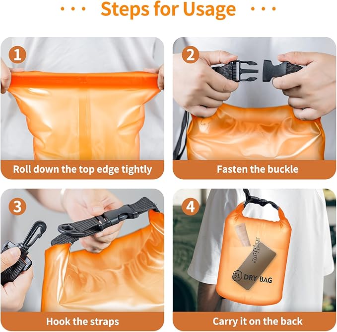 Waterproof Dry Bag - Roll Top Transparent Storage Bag,2L/5L/10L/20L,Suitable for Traveling, Swimming, Kayaking, Camping, Fishing, Rainy Day Trips