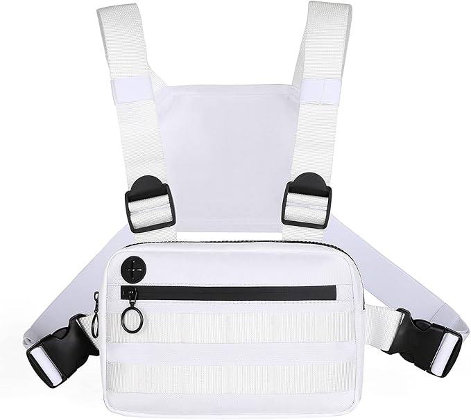 Outdoor Sports Chest Bag, Lightweight EDC Chest Bag For Men & Women, Running Vest Chest Pack With Phone Holder For Workouts, Cycling & Hiking (White)