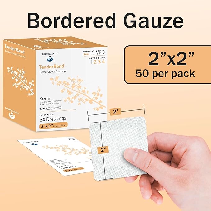 Island Dressing Bordered Gauze 2x2-50 Gauze Bandages for Wound Protection - Good for Hospitals, Medical Facilities, First Aid Kits, and More