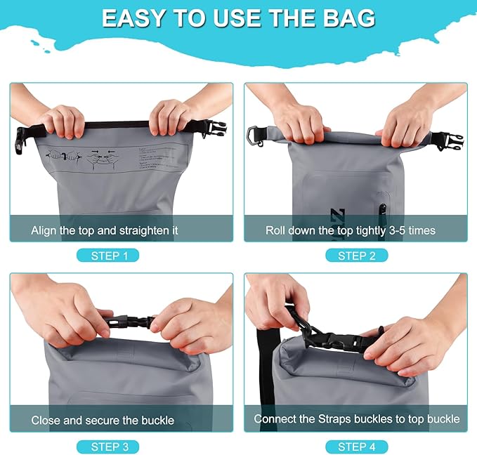 Dry Bag Waterproof Floating Backpack 10L/20L/30L,Waterproof Bag for Women Men,Roll Top Dry Compression Sack Keeps Gear Dry for Boating, Kayaking, Surfing, Rafting and Fishing (Grey, 10L)
