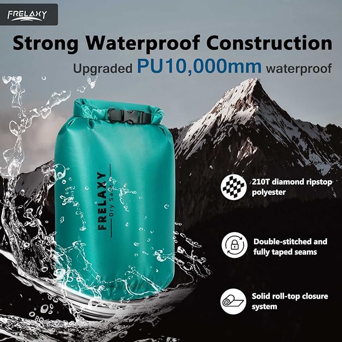 Frelaxy Waterproof Dry Bag 2 Pack/3 Pack, Lightweight Portable Dry Bags, 5L & 15L & 25L Durable Dry Sack Set Keep Gear Dry for Hiking, Camping, Boating, Backpacking, Kayaking (3 Pack - Turquoise)