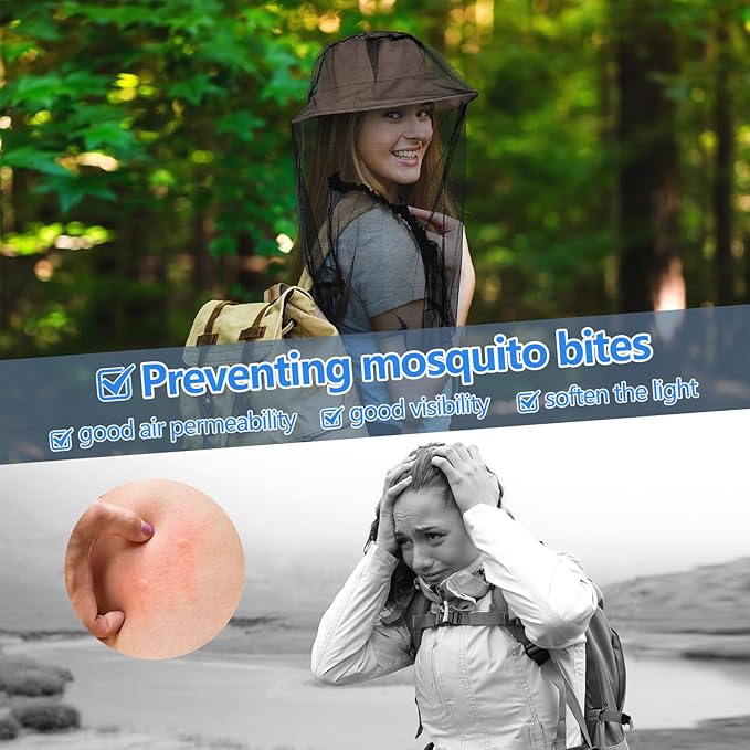 Mosquito Head Net Hat, Protects Face and Neck from Mosquito Bites for Camping, Fishing, Gardening, Apiculturist